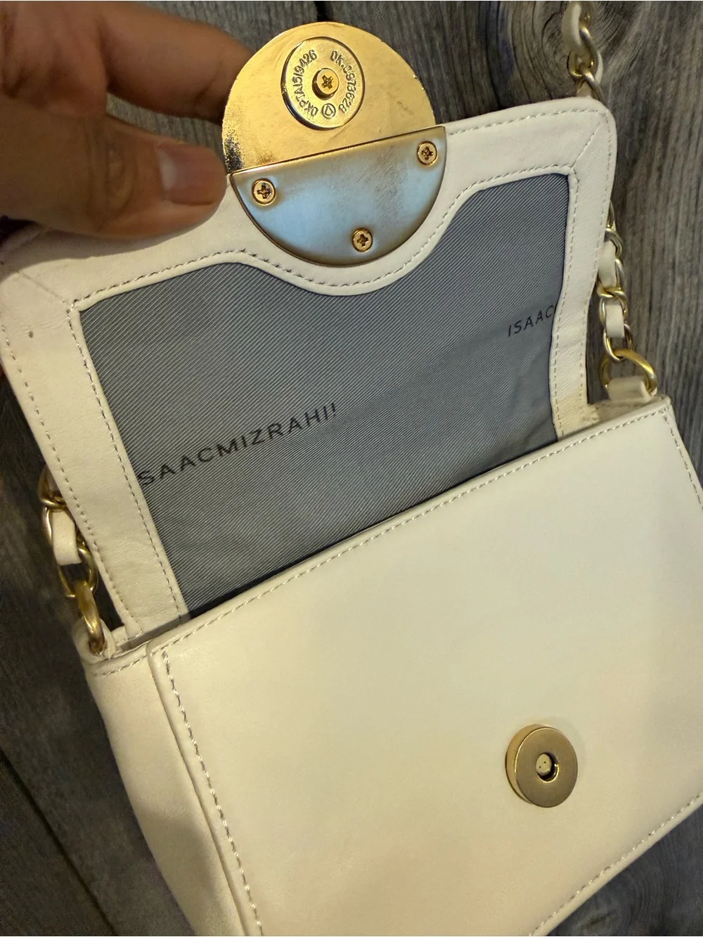 Isaac Mizrahi Cream Crossbody Bag with Gold Accent - Shoulder Purse-Small - Picture 4 of 11